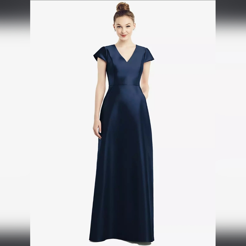 Alfred Sung Cap Sleeve A-Line Gown In Midnight Womens Size 18 NWT